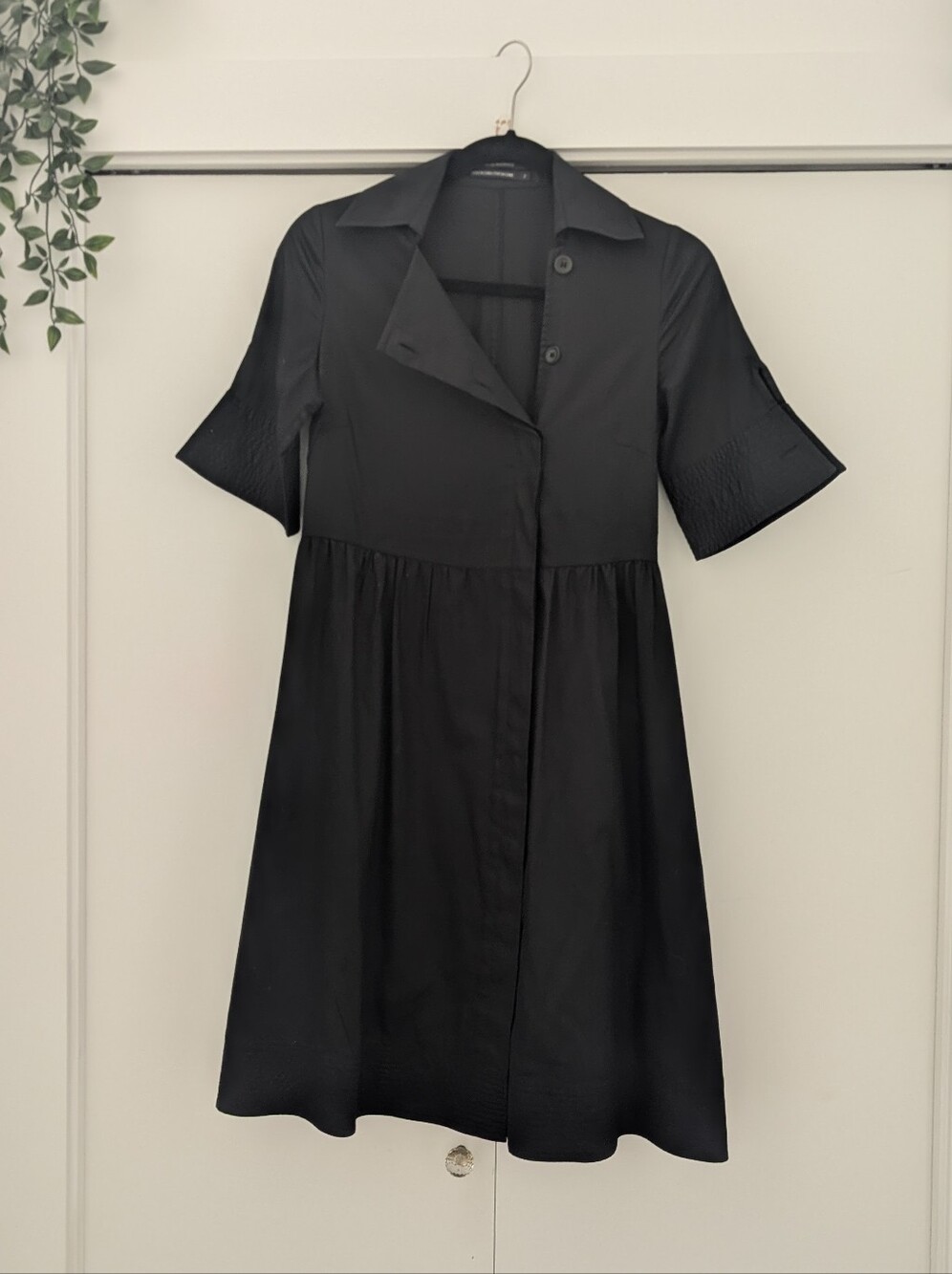 Club Monaco Black Cotton Poplin Asymmetric Shirt Dress - Size 2